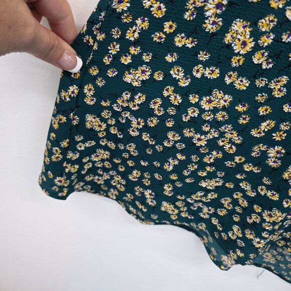 Womens L Green Yellow Floral Print Midi Dress w/Sweetheart Neckline &‎ Tie Back - Picture 8 of 13